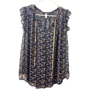 Xhilaration Floral Dark Blue Sleeveless Blouse Top Shirt Size Medium